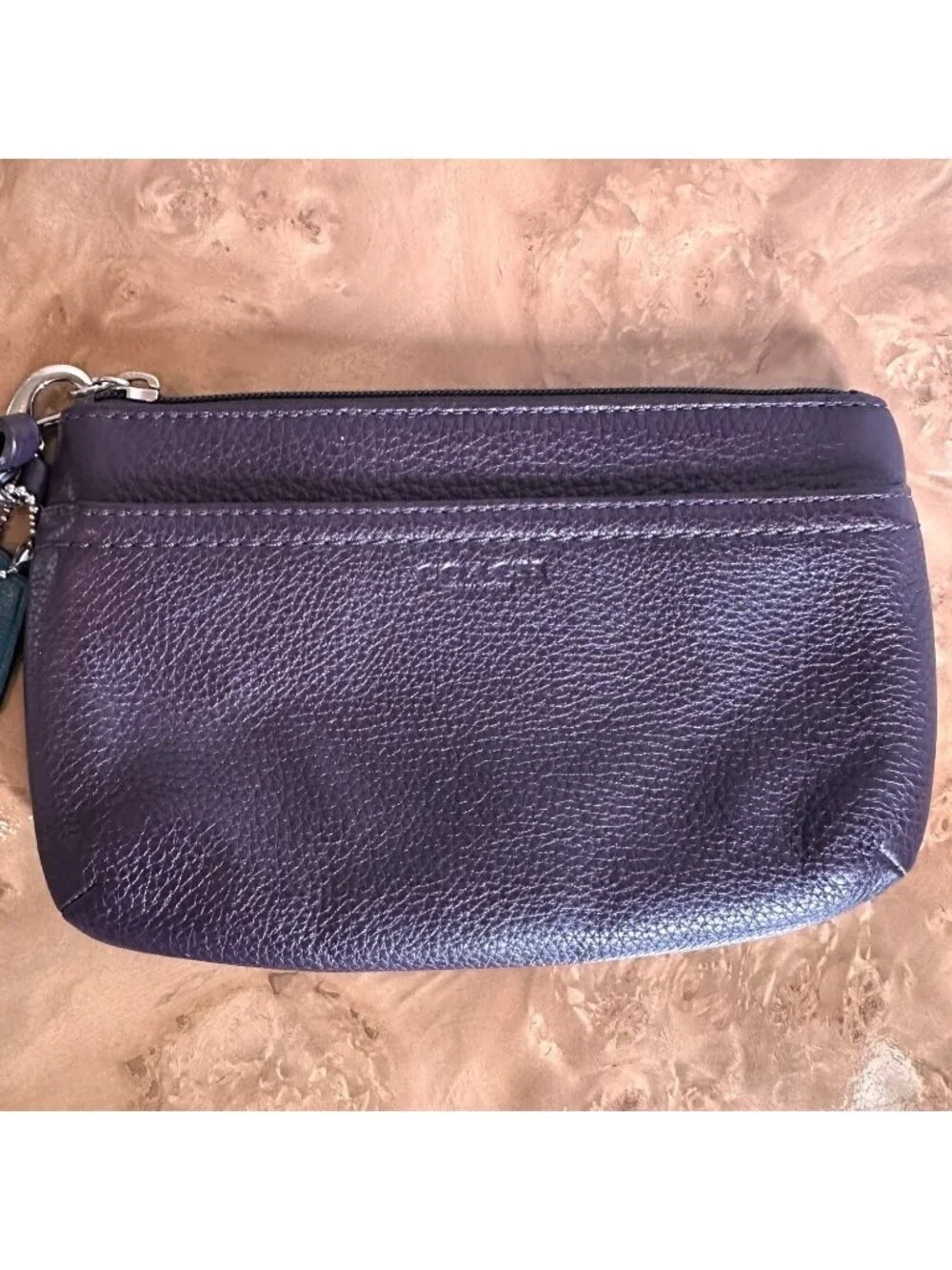 Coach Plum Purple Pebbled Leather Wristlet Pouch Zip Clutch